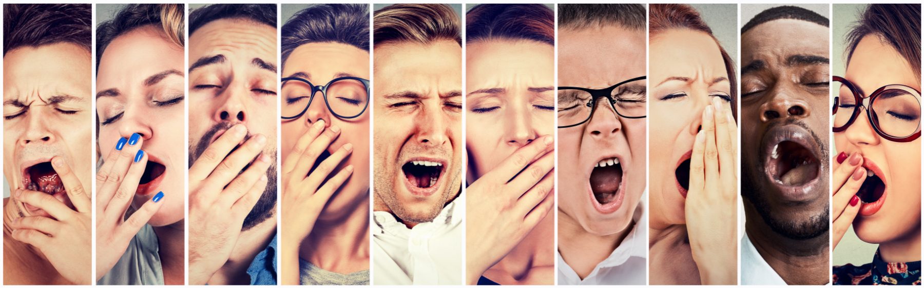 A lineup of people yawning from the original Boring Mortgage website